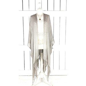 Metallic beige silver lightweight sheer gauzy kimono cover up jacket
